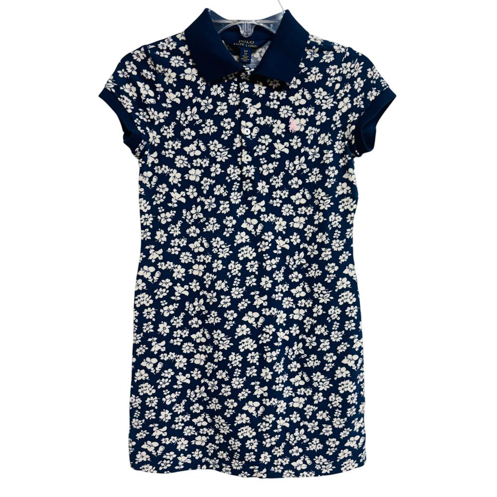 Polo Ralph Lauren Girls Floral Dress Size 7 Blue White Pony Logo Cotton New